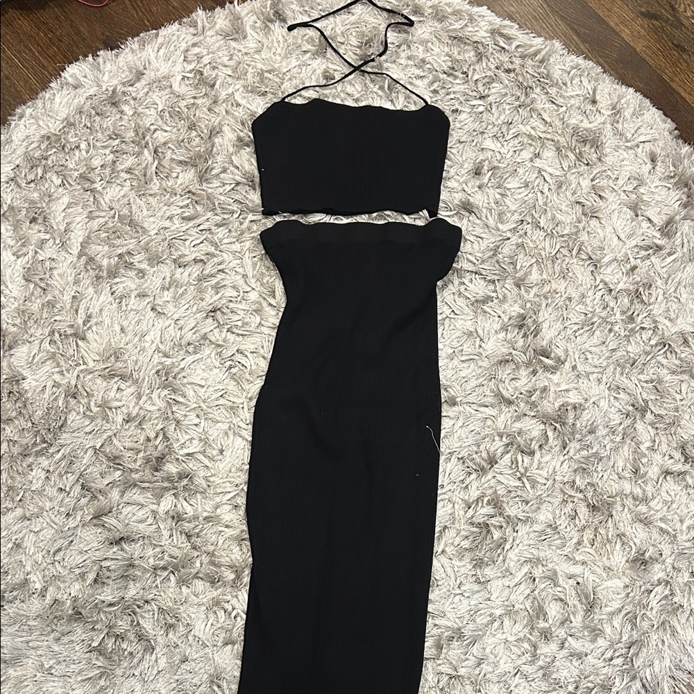 Super down Black Women's two piece skirt set